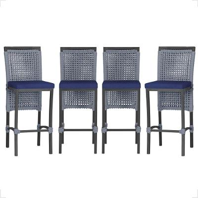 4 Banqueta Em Alumínio Roma Preta Corda Náutica Tecido 10 Prata