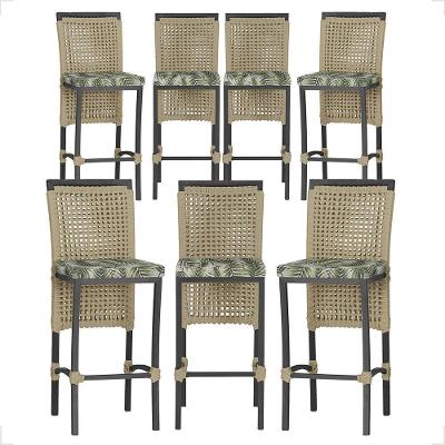 7 Banqueta Em Alumínio Roma Preta Corda Náutica Tecido 5 Rami