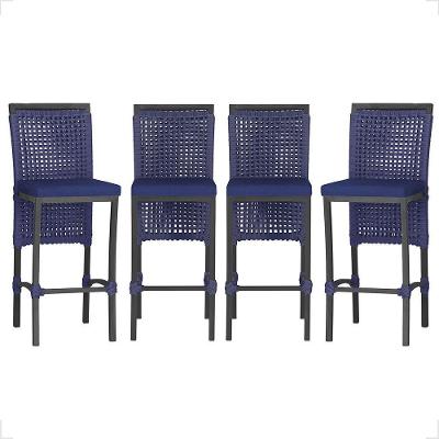 4 Banqueta Em Alumínio Roma Preta Corda Náutica Tecido 10 Azul