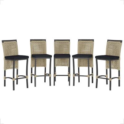 5 Banqueta Em Alumínio Roma Preta Corda Náutica Tecido 12 Rami