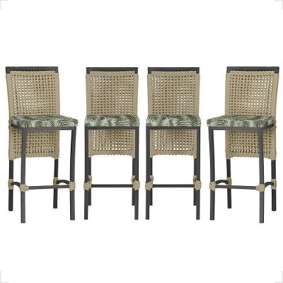 4 Banqueta Em Alumínio Roma Preta Corda Náutica Tecido 5 Rami