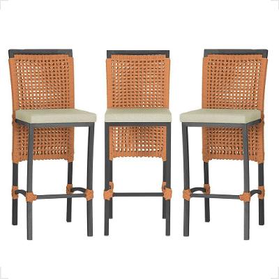 3 Banqueta Em Alumínio Roma Preta Corda Náutica Tecido 7 Terra Cota