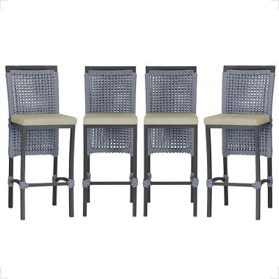 4 Banqueta Em Alumínio Roma Preta Corda Náutica Tecido 7 Prata