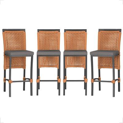 4 Banqueta Em Alumínio Roma Preta Corda Náutica Tecido 11 Terra Cota