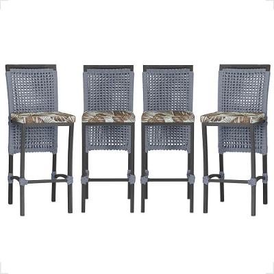 4 Banqueta Em Alumínio Roma Preta Corda Náutica Tecido 6 Prata