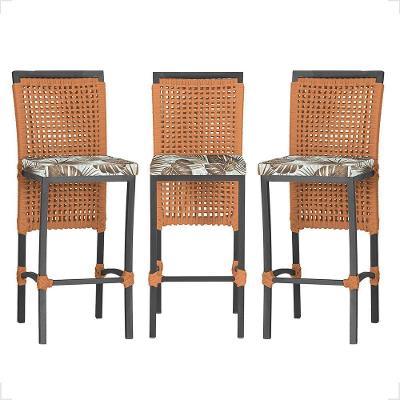 3 Banqueta Em Alumínio Roma Preta Corda Náutica Tecido 6 Terra Cota