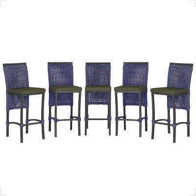 5 Banqueta Em Alumínio Roma Preta Corda Náutica Tecido 13 Azul