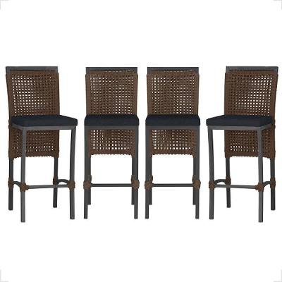 4 Banqueta Em Alumínio Roma Preta Corda Náutica Tecido 12 Marrom