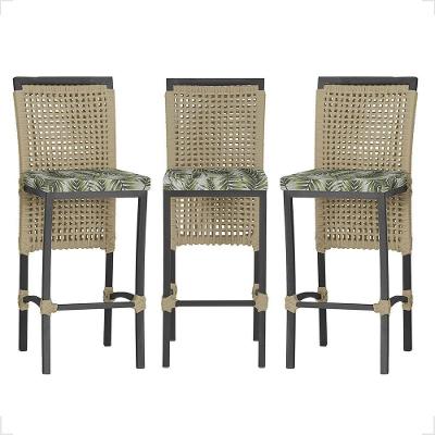 3 Banqueta Em Alumínio Roma Preta Corda Náutica Tecido 5 Rami