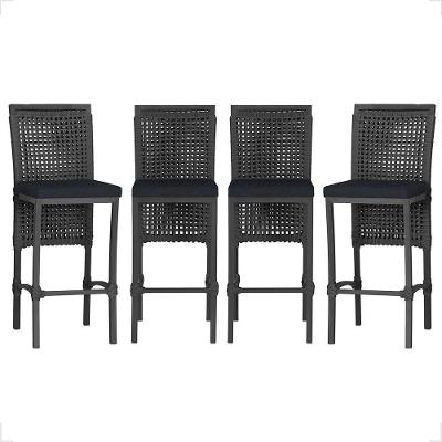 4 Banqueta Em Alumínio Roma Preta Corda Náutica Tecido 12 Preto