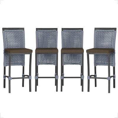 4 Banqueta Em Alumínio Roma Preta Corda Náutica Tecido 9 Prata