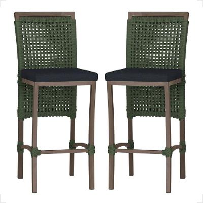 2 Banqueta Em Alumínio Roma Marrom Corda Náutica Tecido 12 Verde