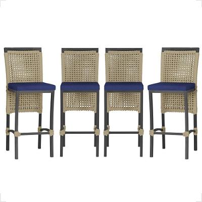 4 Banqueta Em Alumínio Roma Preta Corda Náutica Tecido 10 Rami