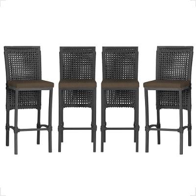 4 Banqueta Em Alumínio Roma Preta Corda Náutica Tecido 9 Preto