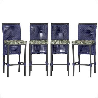 4 Banqueta Em Alumínio Roma Preta Corda Náutica Tecido 5 Azul