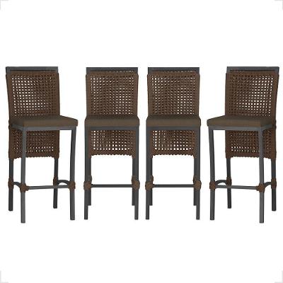 4 Banqueta Em Alumínio Roma Preta Corda Náutica Tecido 9 Marrom