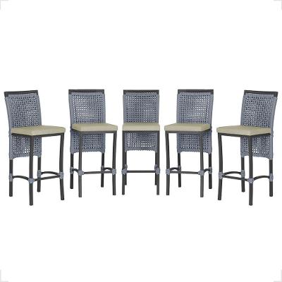 5 Banqueta Em Alumínio Roma Preta Corda Náutica Tecido 7 Prata