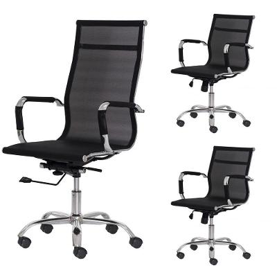 Kit Escritório 1 Cadeira Mesh Giratória Presidente 2 Cadeiras Mesh Interlocutor Fixa Preta Office Preto