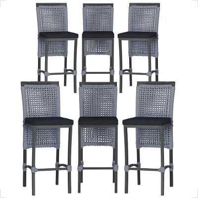 6 Banqueta Em Alumínio Roma Preta Corda Náutica Tecido 12 Prata