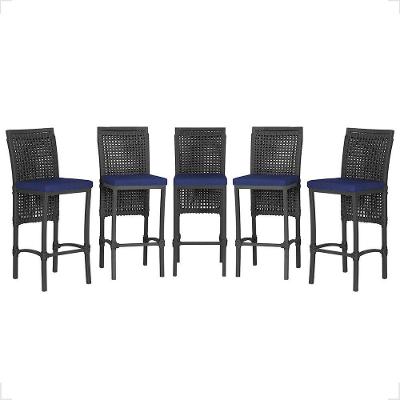 5 Banqueta Em Alumínio Roma Preta Corda Náutica Tecido 10 Preto