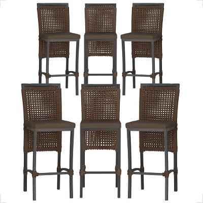 6 Banqueta Em Alumínio Roma Preta Corda Náutica Tecido 9 Marrom