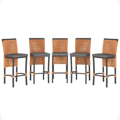 5 Banqueta Em Alumínio Roma Preta Corda Náutica Tecido 11 Terra Cota