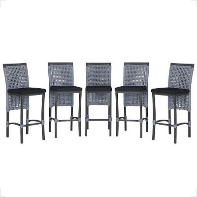 5 Banqueta Em Alumínio Roma Preta Corda Náutica Tecido 12 Prata