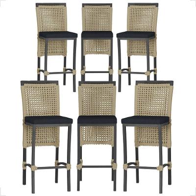 6 Banqueta Em Alumínio Roma Preta Corda Náutica Tecido 12 Rami