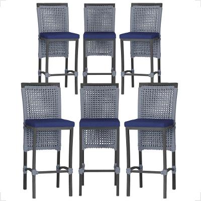 6 Banqueta Em Alumínio Roma Preta Corda Náutica Tecido 10 Prata