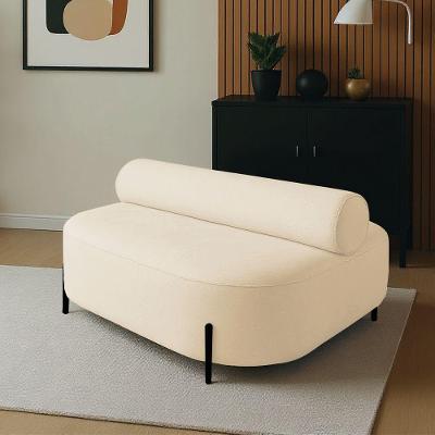 Sofá Sala Ilha Orgânica éden 125cm Pé Aço Lateral Preto Bouclê Bege E03 - D'rossi