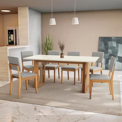 Conjunto Sala De Jantar Dora Em Madeira Maciça 6 Cadeiras Boucle Cinza