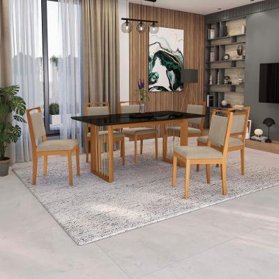 Conjunto Sala De Jantar Lina Em Madeira Maciça 6 Cadeiras Linho Fendi