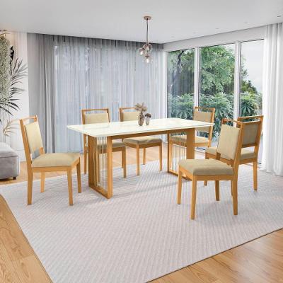 Conjunto Sala De Jantar Lina Em Madeira Maciça 6 Cadeiras Boucle Bege