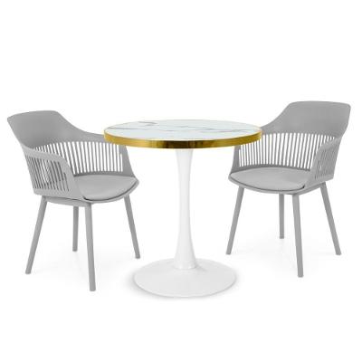 Conjunto Mesa De Jantar Redonda Majestic 70cm Branca Com 2 Cadeiras Estofadas Marcela - Cinza
