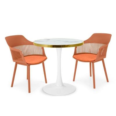 Conjunto Mesa De Jantar Redonda Majestic 70cm Branca Com 2 Cadeiras Estofadas Marcela - Marrom