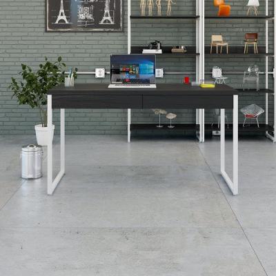 Mesa Office 135x60x75cm C/02 Gavetas Kuadra Preto ônix - Est.branca