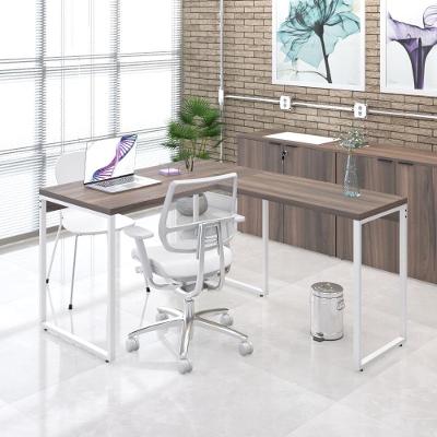 Mesa Em L Office 120x150x75cm Kuadra Nogal - Est.branca