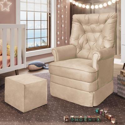 Poltrona De Amamentação Com Balanço E Puff Dyne Suede P02 - D'rossi Cor Bege