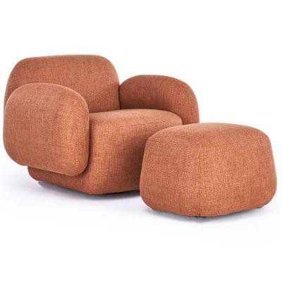 Poltrona Decorativa Orgânica Para Sala Living Com Puff Valley P07 Linho Tramado Terracota - Lyam Decor