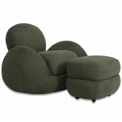Poltrona Decorativa Orgânica Para Sala Living Com Puff Brugge P07 Linho Tramado Verde Musgo - Lyam Decor