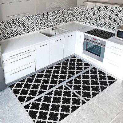 Kit Tapete De Cozinha Jacquard Com Látex 03 Peças 75% Algodão 25% Poliéster - Arabesco Preto