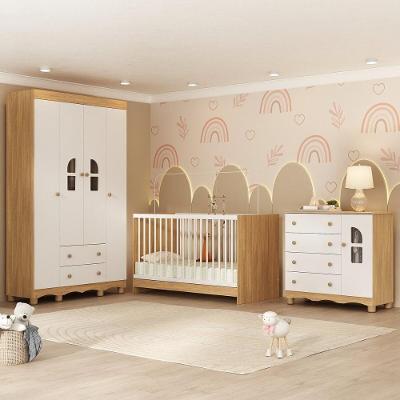 Quarto De Bebê Completo Berço 3 Em 1 P-colchão 130x60cm Aurora Multimóveis MP4552 Madeirado-branco