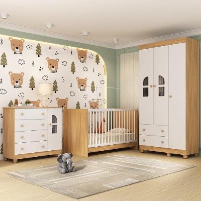 Quarto De Bebê Completo Berço 3 Em 1 Para Colchão 130x60cm Nina Multimóveis MP4558 Madeirado-branco