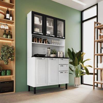Kit Cozinha Compacta Pratika 1 Porta 1 Gaveta em Aço 105cm Branco e Preto