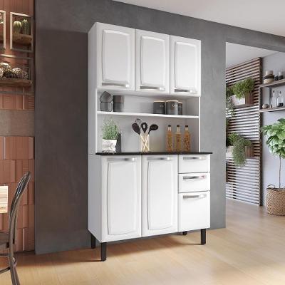 Kit Cozinha Compacta Pratika em Aço 105cm Branco com Tampo Granito Moderno