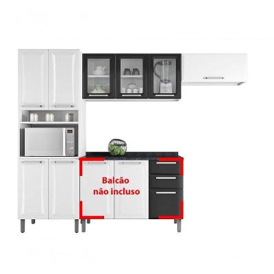 Cozinha Completa Tarsila em Aço com 3 Peças e 3 Vidros Branco e Preto com Entrada para Forno