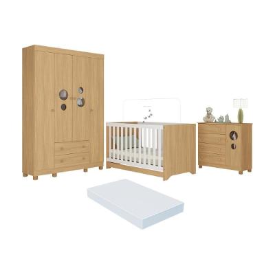 Quarto De Bebê Completo Berço Americano 3 Em 1 Colchão Bombom Multimóveis MP4630 Madeirado