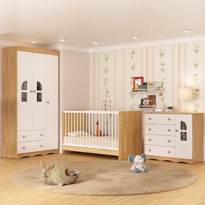 Quarto De Bebê Completo Berço 3 Em 1 Para Colchão 130x60cm Liz Multimóveis MP4559 Madeirado-branco