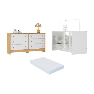 Berço 3 Em 1 Com Colchão Incluso E Cômoda Framboesa Multimóveis MP4680 Branco-madeirado