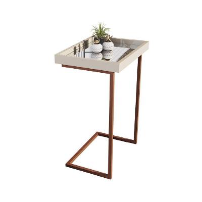 Mesa De Apoio Sofa Jb 4774 Luxo Off White Pe Bronze - Moveis Jb